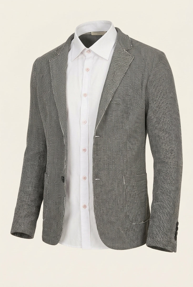 Cotton Blend Knit Cardigan - Black White - Front (Alt)