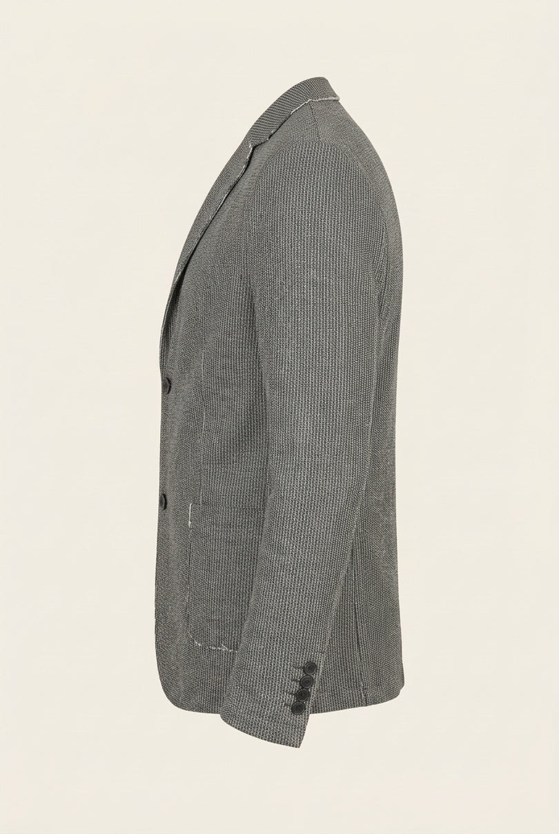 Cotton Blend Knit Cardigan - Black White - Side