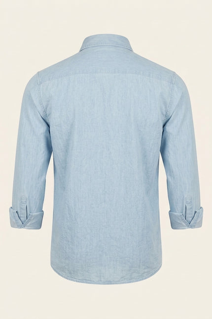 Cotton Chambray Shirt - Blue - Back