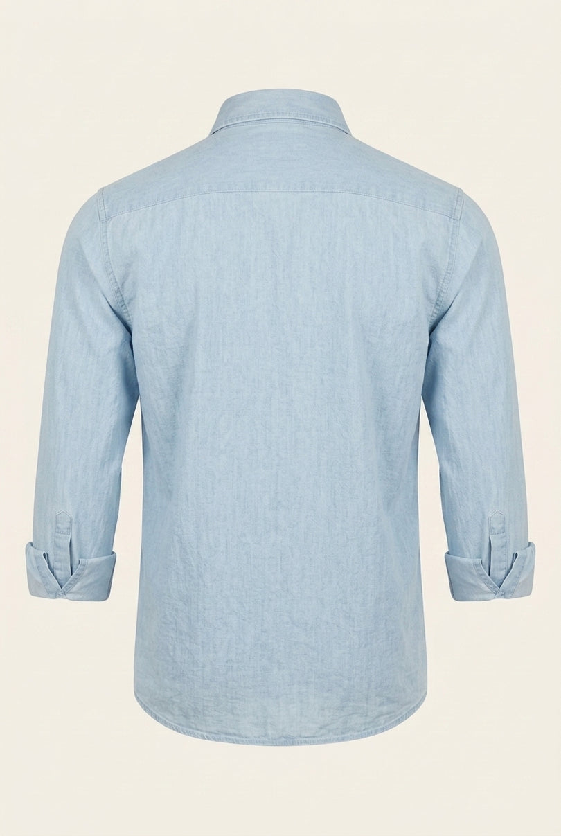 Cotton Chambray Shirt - Blue - Back