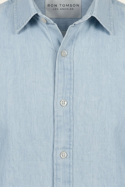 Cotton Chambray Shirt - Blue - Detail
