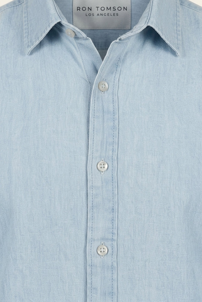 Cotton Chambray Shirt - Blue - Detail