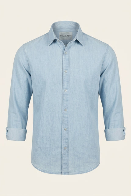 Cotton Chambray Shirt - Blue - Front