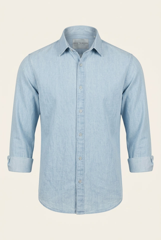 Cotton Chambray Shirt - Blue - Front