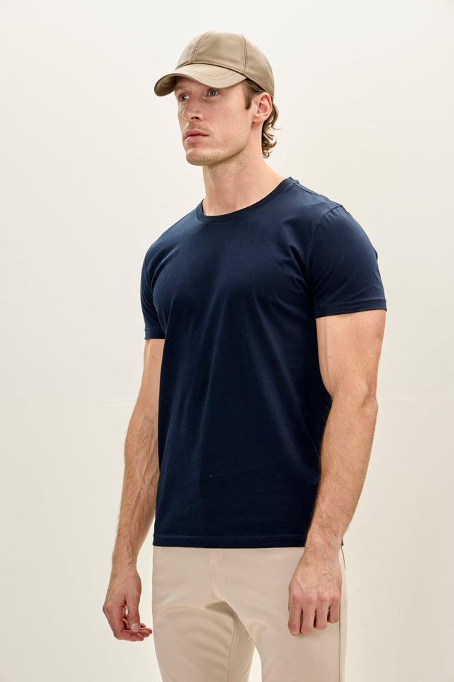 Cotton Crew - Neck T-Shirt - Navy - Ron Tomson