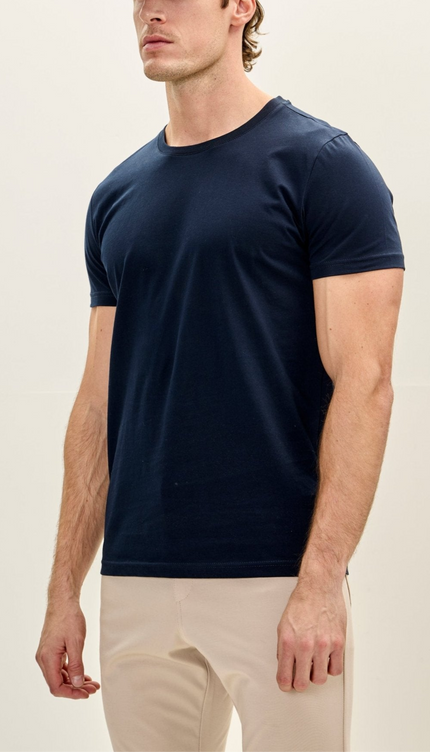 100% Cotton Crew-Neck T-Shirt - Navy