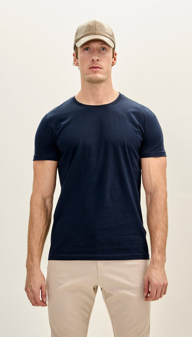 Cotton Crew - Neck T-Shirt - Navy - Ron Tomson