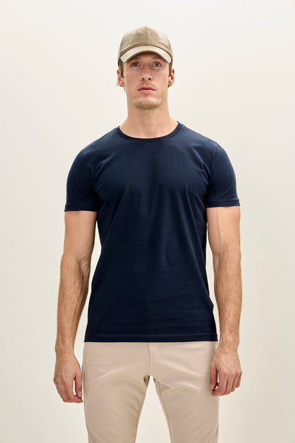 Cotton Crew - Neck T-Shirt - Navy - Ron Tomson