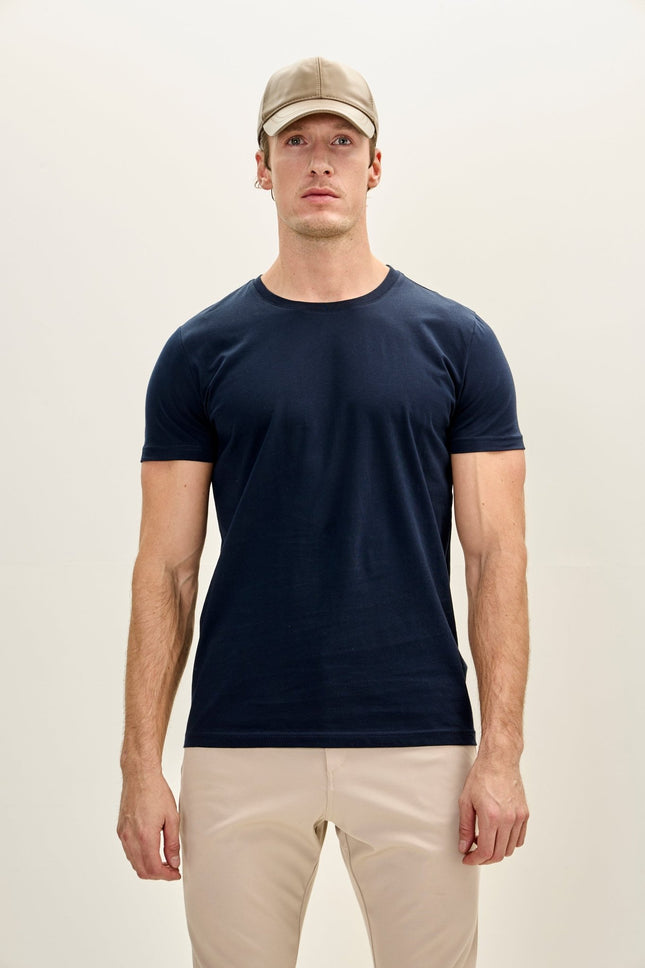 Cotton Crew - Neck T-Shirt - Navy - Ron Tomson