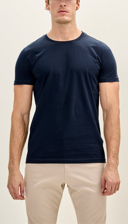 100% Cotton Crew-Neck T-Shirt - Navy