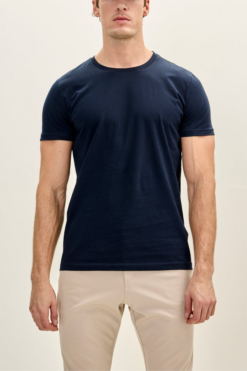 Men's Cotton Crew T-Shirt - Navy | Ron Tomson