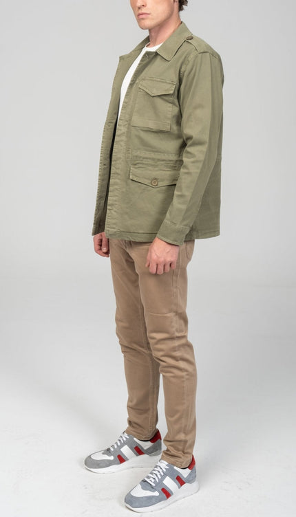 Cotton Fitted Utility Jacket - Khaki - Ron Tomson