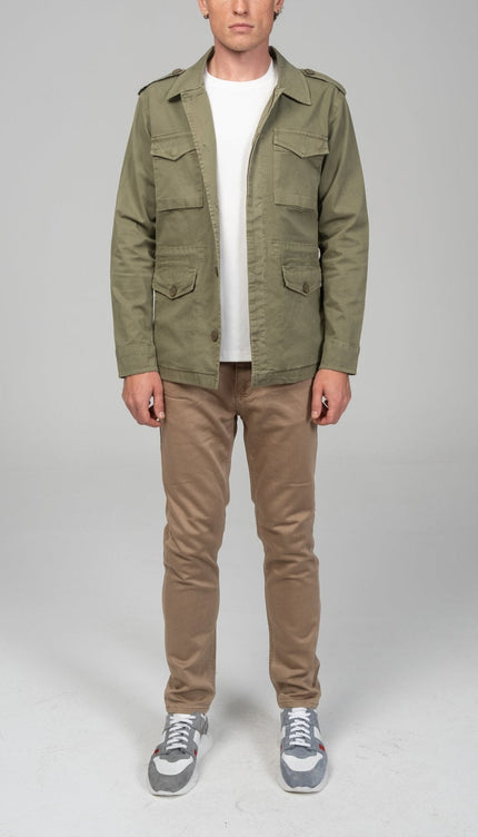 Cotton Fitted Utility Jacket - Khaki - Ron Tomson