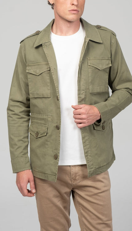 Cotton Fitted Utility Jacket - Khaki - Ron Tomson