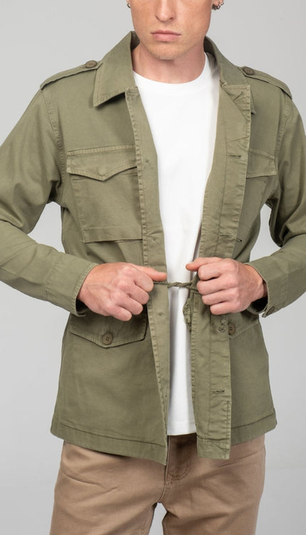 Cotton Fitted Utility Jacket - Khaki - Ron Tomson