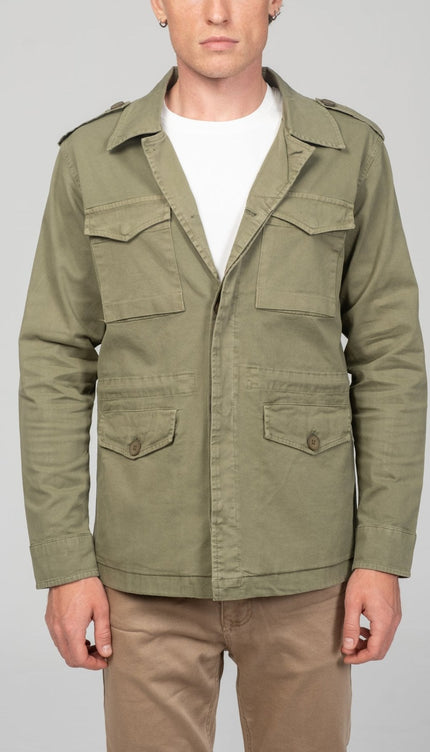 Cotton Fitted Utility Jacket - Khaki - Ron Tomson