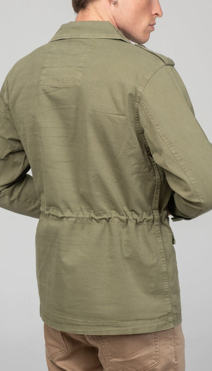 Cotton Fitted Utility Jacket - Khaki - Ron Tomson