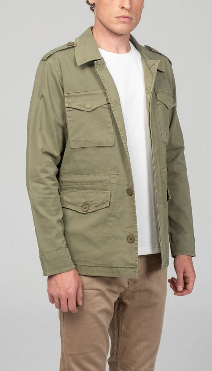 Cotton Fitted Utility Jacket - Khaki - Ron Tomson