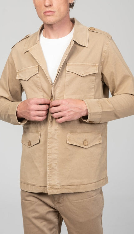 Cotton Fitted Utility Jacket - Stone - Ron Tomson