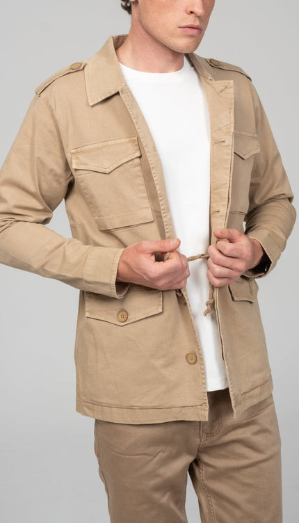 Cotton Fitted Utility Jacket - Stone - Ron Tomson