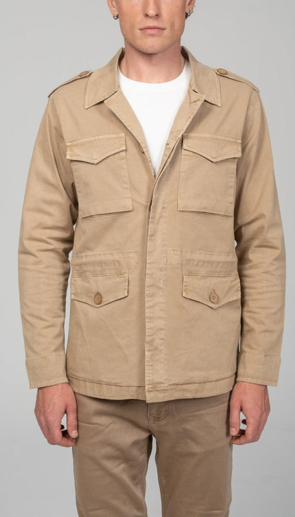 Cotton Fitted Utility Jacket - Stone - Ron Tomson