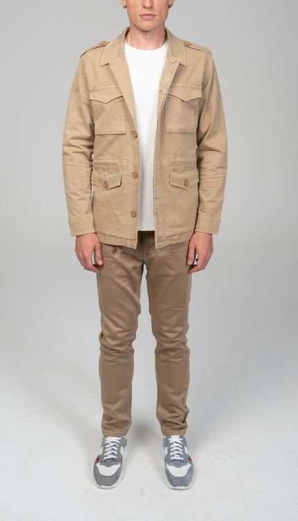 Cotton Fitted Utility Jacket - Stone - Ron Tomson