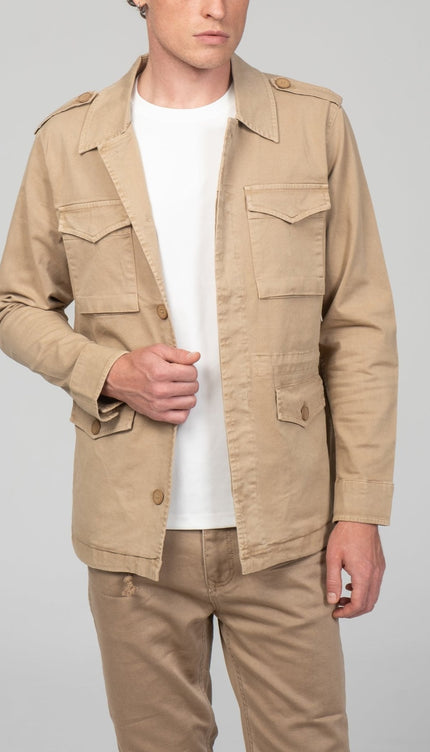 Cotton Fitted Utility Jacket - Stone - Ron Tomson