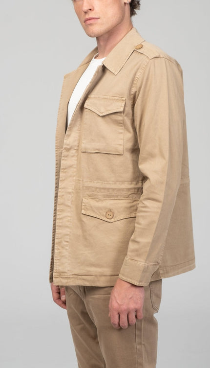 Cotton Fitted Utility Jacket - Stone - Ron Tomson