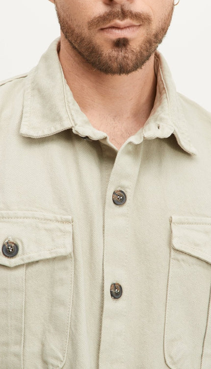 Cotton Shirt Jacket - Beige - Ron Tomson