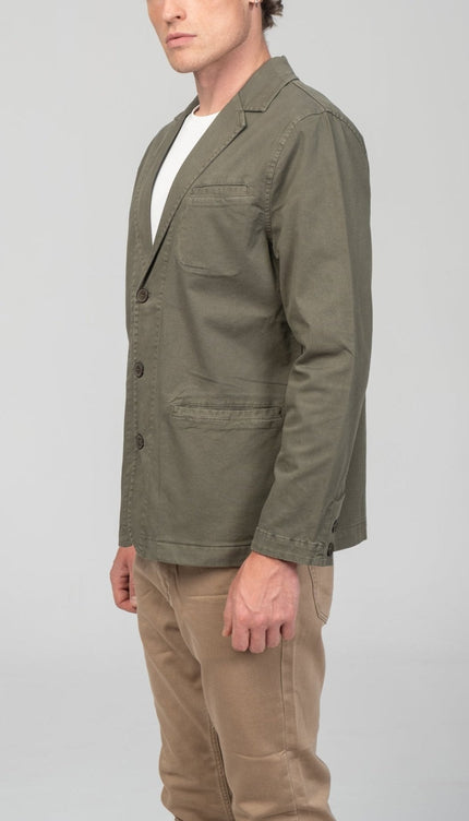 Cotton Sleek Pockets Blazer - Khaki - Ron Tomson