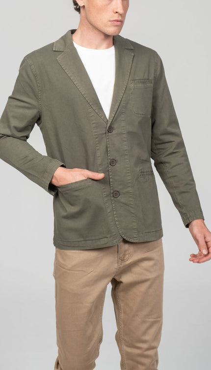 Cotton Sleek Pockets Blazer - Khaki - Ron Tomson