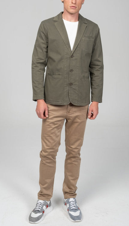 Cotton Sleek Pockets Blazer - Khaki - Ron Tomson