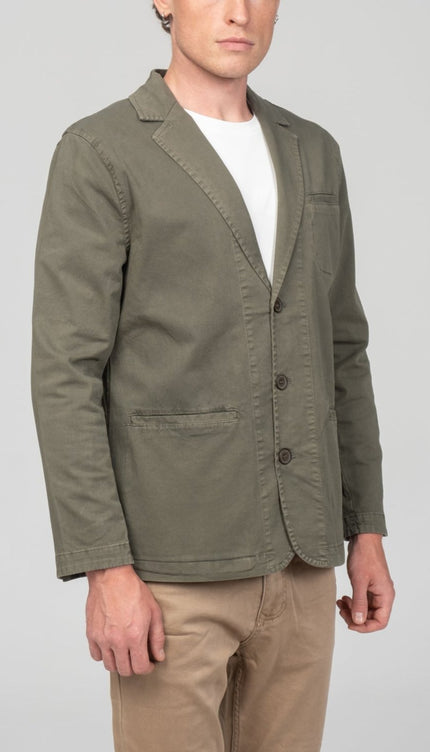 Cotton Sleek Pockets Blazer - Khaki - Ron Tomson