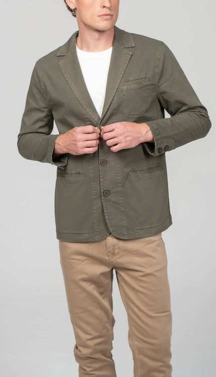 Cotton Sleek Pockets Blazer - Khaki - Ron Tomson