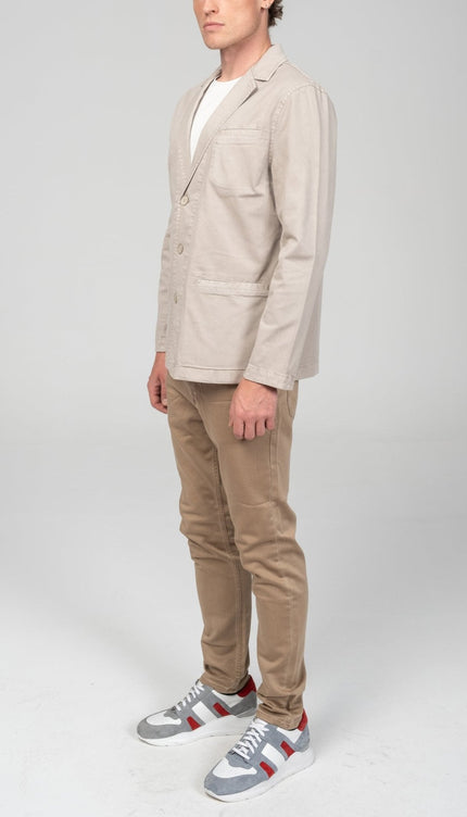 Cotton Sleek Pockets Blazer - Stone - Ron Tomson