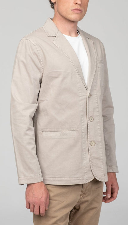 Cotton Sleek Pockets Blazer - Stone - Ron Tomson