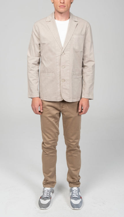 Cotton Sleek Pockets Blazer - Stone - Ron Tomson