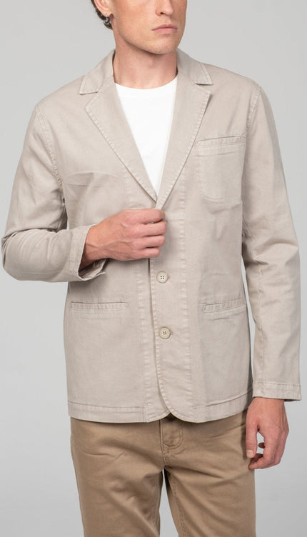 Cotton Sleek Pockets Blazer - Stone - Ron Tomson