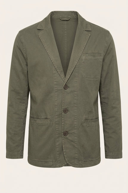Cotton Unstructured Blazer - Olive - Front