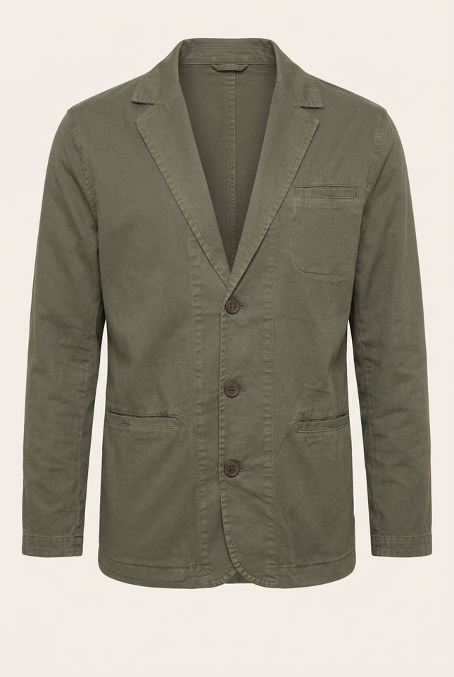 Cotton Unstructured Blazer - Olive - Front