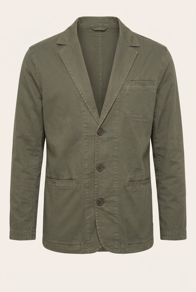 Cotton Unstructured Blazer - Olive - Front