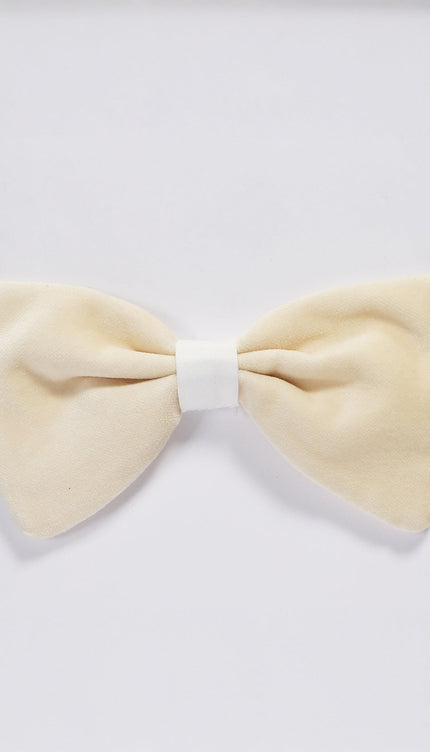 Cotton Velvet Pre - Tied Bow Tie - Beige - Ron Tomson