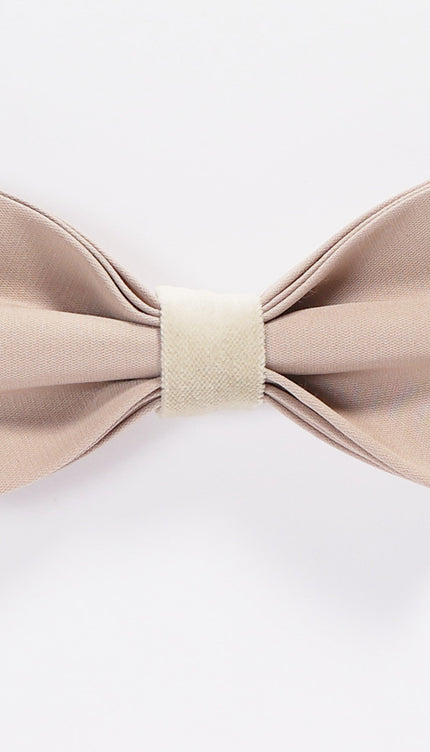 Cotton Velvet Pre-Tied Bow Tie - Beige - Ron Tomson