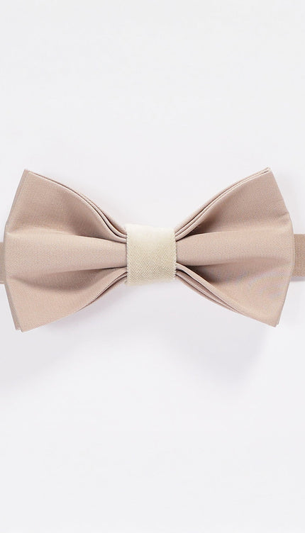 Cotton Velvet Pre - Tied Bow Tie - Beige - Ron Tomson