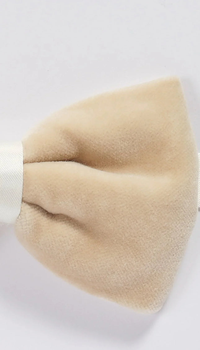 Cotton Velvet Pre-Tied Bow Tie - Beige - Ron Tomson