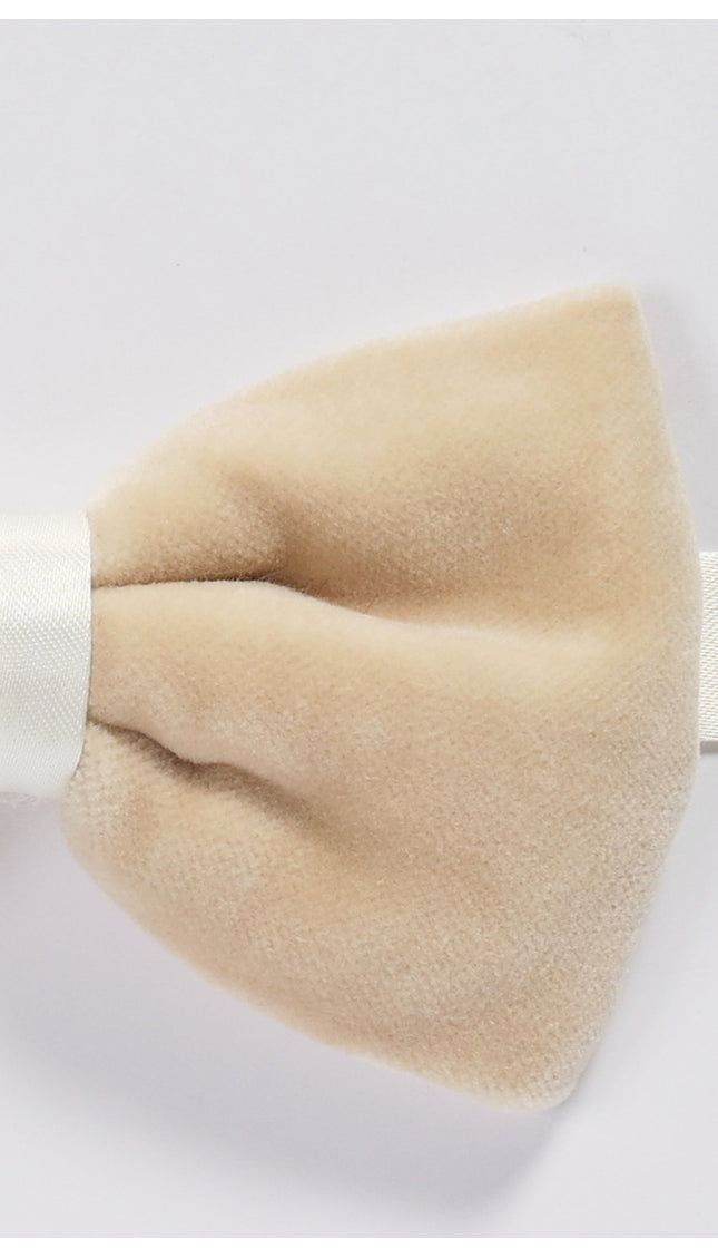 Cotton Velvet Pre-Tied Bow Tie - Beige - Ron Tomson