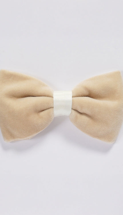 Cotton Velvet Pre - Tied Bow Tie - Beige - Ron Tomson