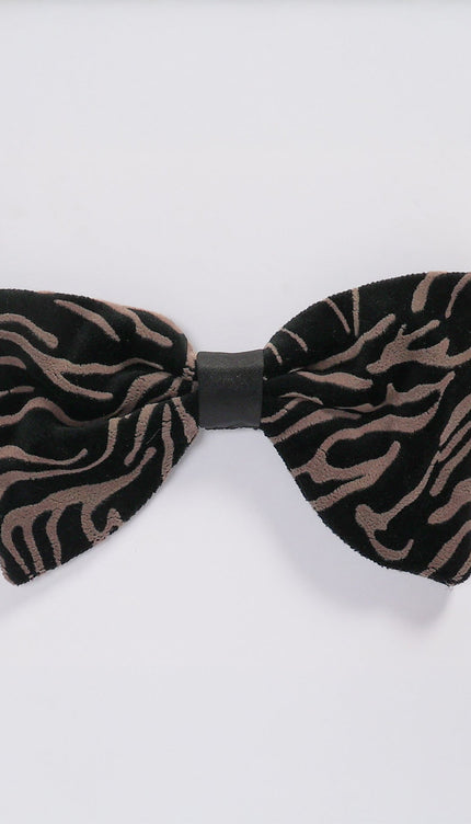 Cotton Velvet Pre - Tied Bow Tie - Black Beige - Ron Tomson