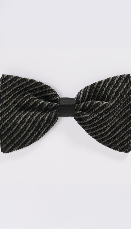 Cotton Velvet Pre - Tied Bow Tie - Black Beige - Ron Tomson