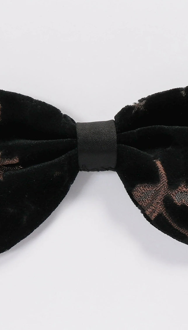 Cotton Velvet Pre-Tied Bow Tie - Black Gold - Ron Tomson